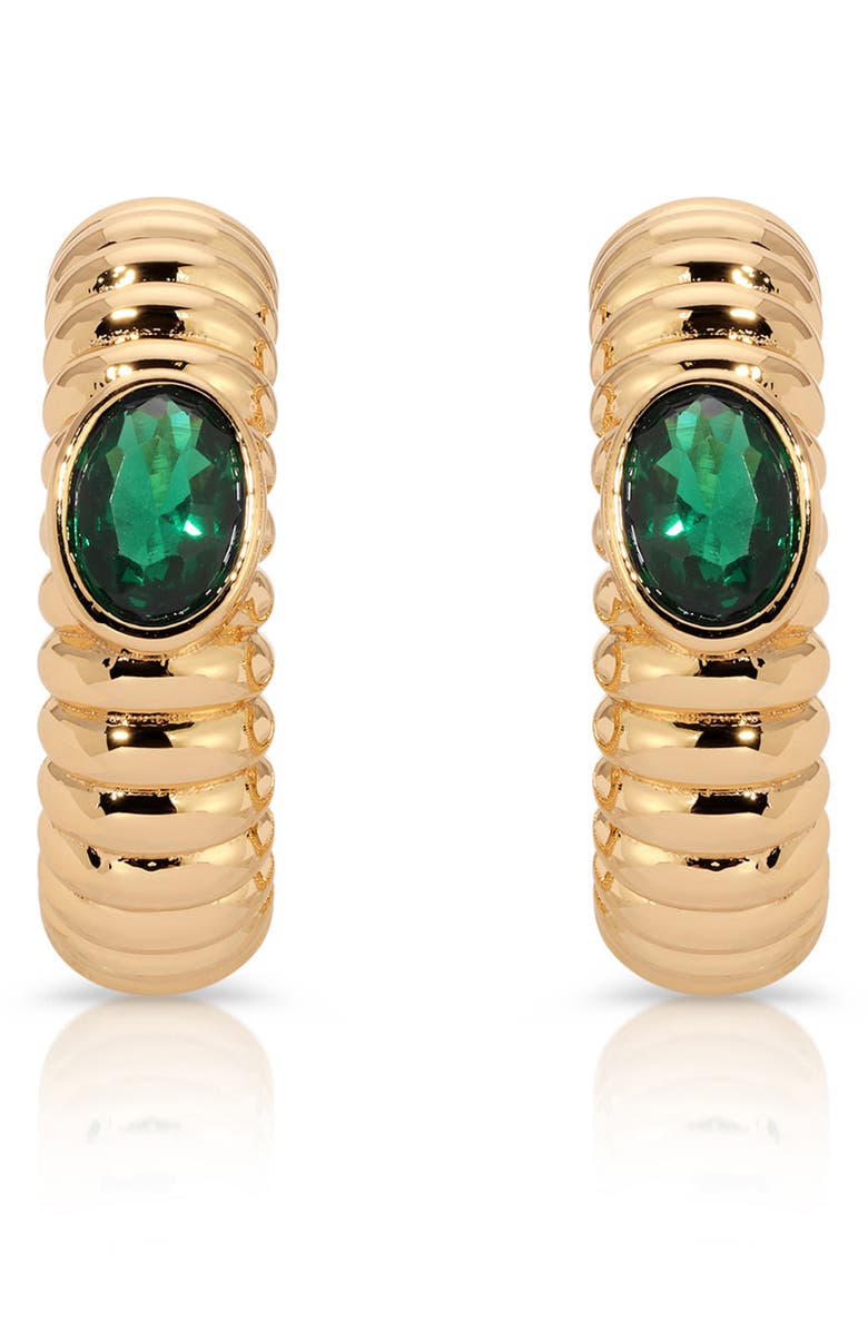 Ettika Contemporary Large Textured Hoop Earrings, Main, color, Green