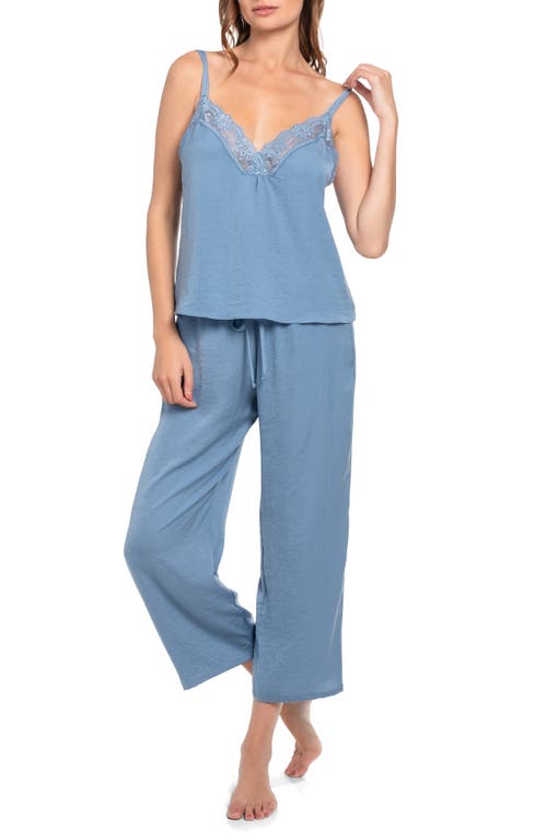 In Bloom By Jonquil June Lace Trim Strappy Crop Satin Pajamas In Blue