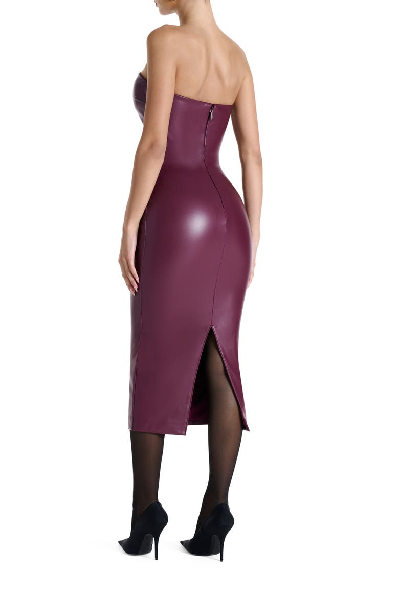 Strapless Faux Leather Body-Con Midi Dress, Alternate, color, BURGUNDY