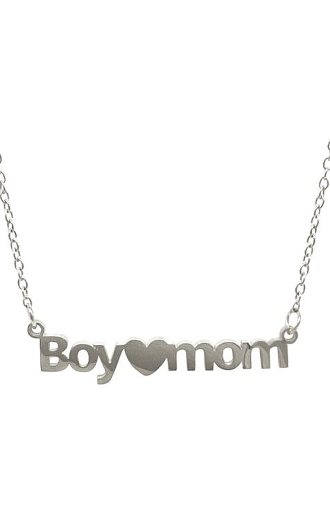 Water Resistant Boy Mama Heart Script Necklace