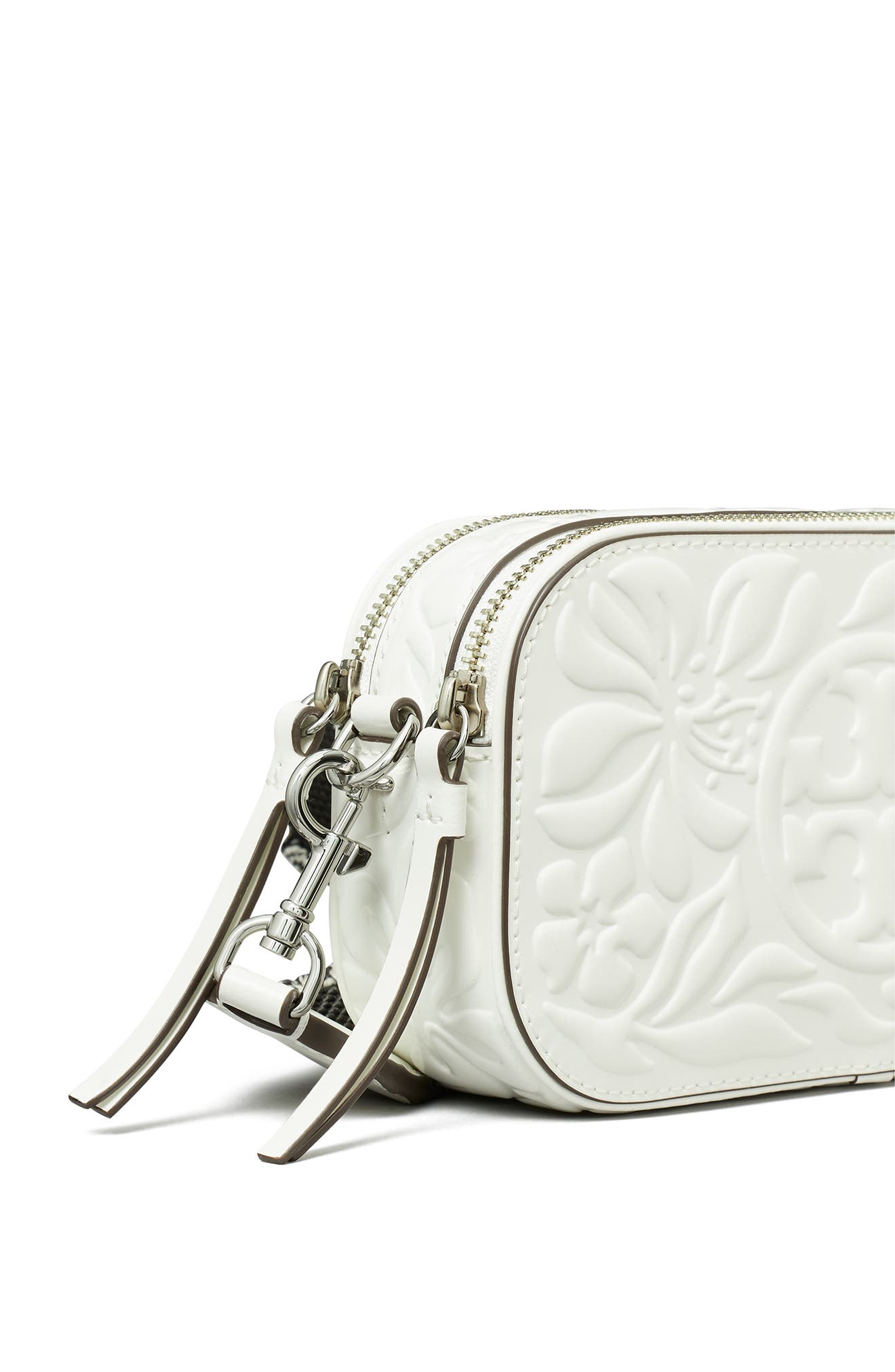 Tory Burch Miller Floral Embossed Mini Leather Crossbody Bag, Alternate, color, 