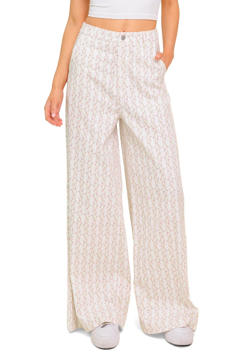 Floral Wide Leg Pants, Main, color, IVORY