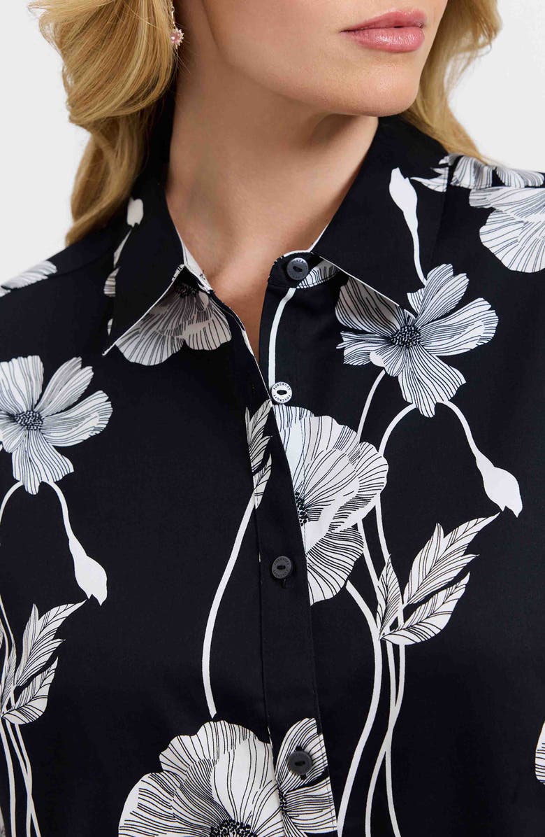 Foxcroft Marina Poppy Print Cotton Button-Up Shirt, Alternate, color, Black/ White