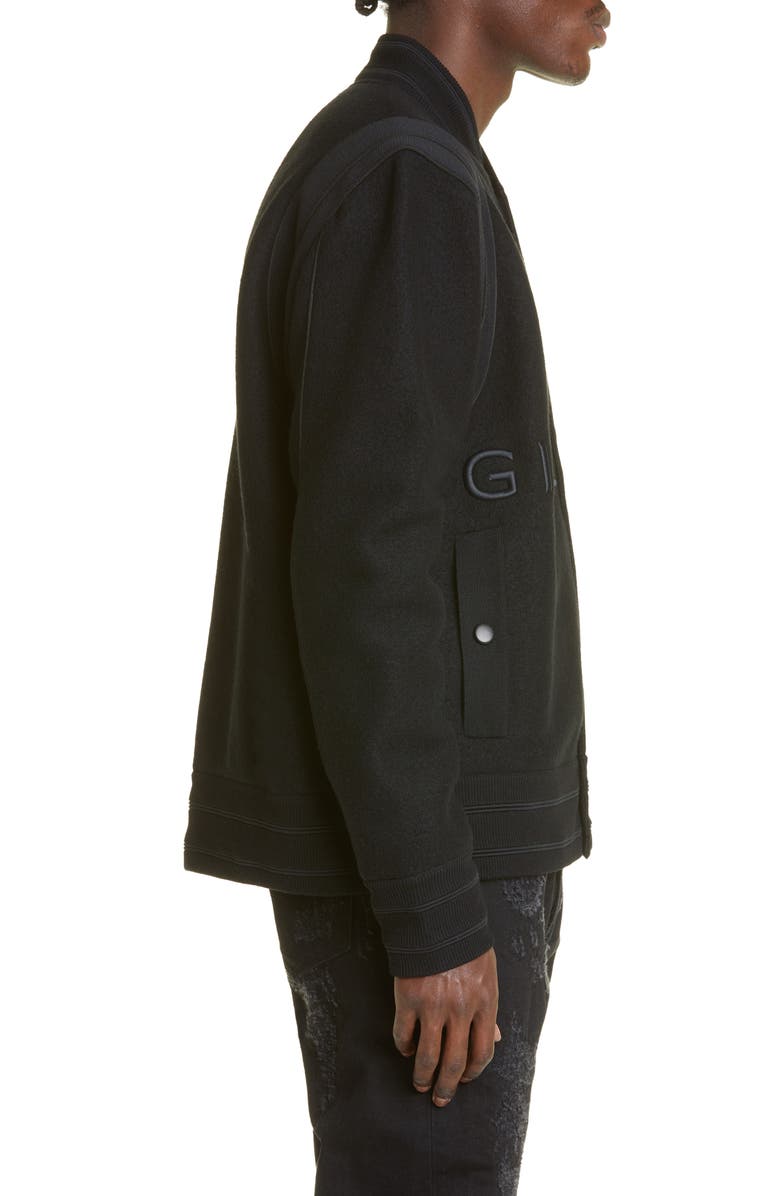 Givenchy Logo Virgin Wool Bomber Jacket, Alternate, color, Black