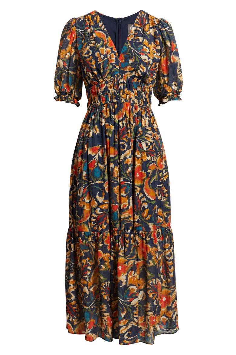 Textured Shirred Maxi Dress, Alternate, color, NAVY MULTI