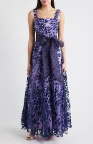 Eliza J Embroidered Floral Illusion Ballgown
