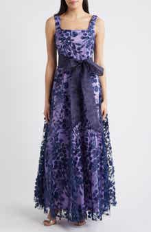 Embroidered Floral Illusion Ballgown