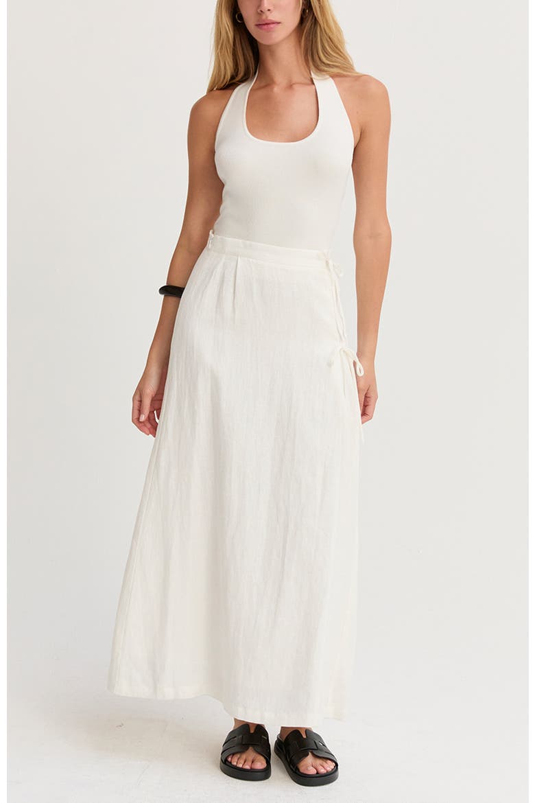 Faux Wrap Linen Maxi Skirt, Alternate, color, White