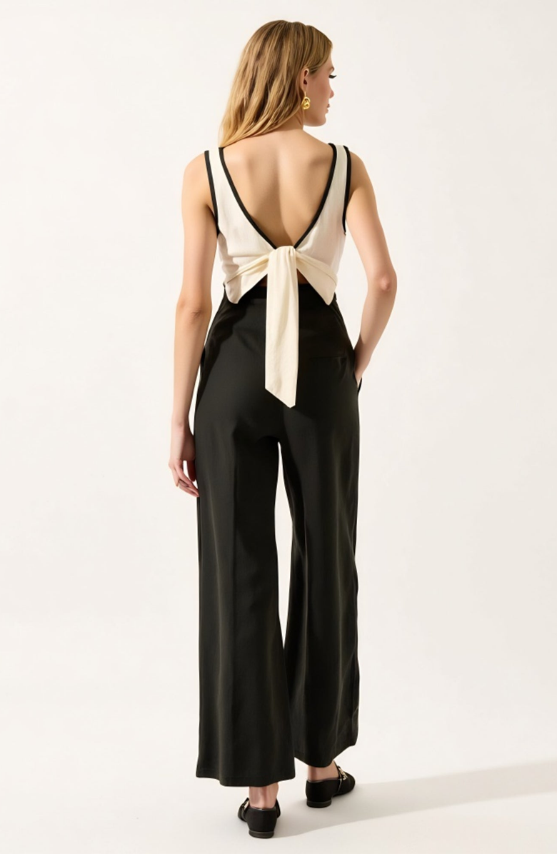 Modenaire Sleeveless Wide Leg Jumpsuit with Deep V-Neckline, Alternate, color, Black / Cream
