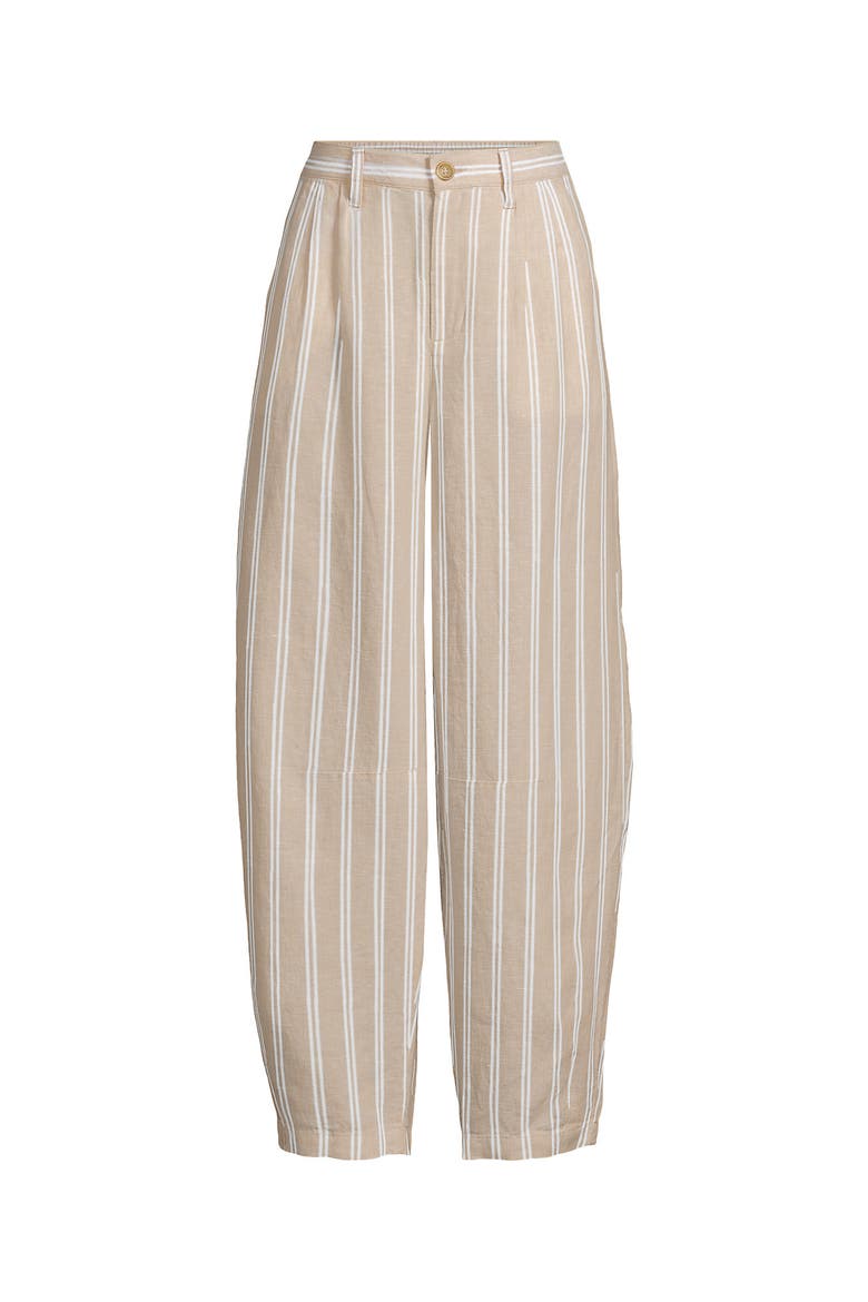 Tall Linen High Rise Pleated Barrel Leg Ankle Pants, Alternate, color, Champagne/White Double Stripe