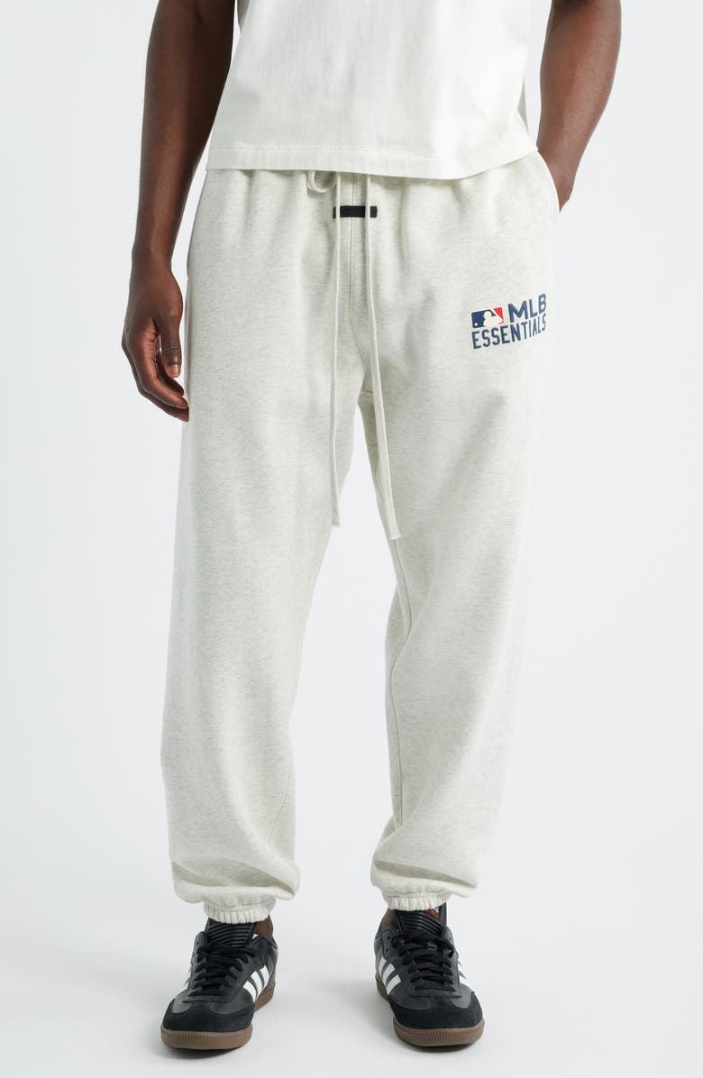 Fear of God Essentials MLB Classic Fit Cotton Graphic Sweatpants, Main, color, Light Heather