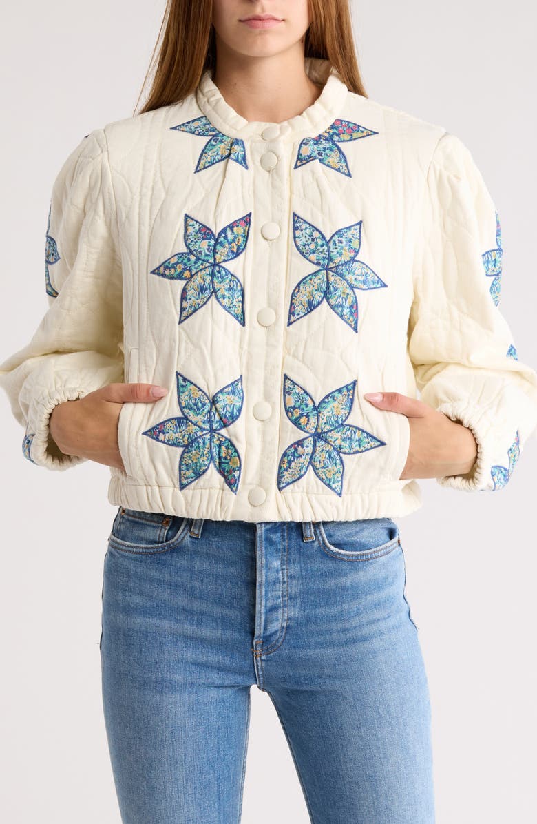 Free People Quinn Floral Accent Quilted Crop Jacket | Nordstromrack