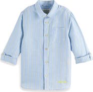 Scotch & Soda Kids' Stripe Linen & Cotton Button-Up Shirt