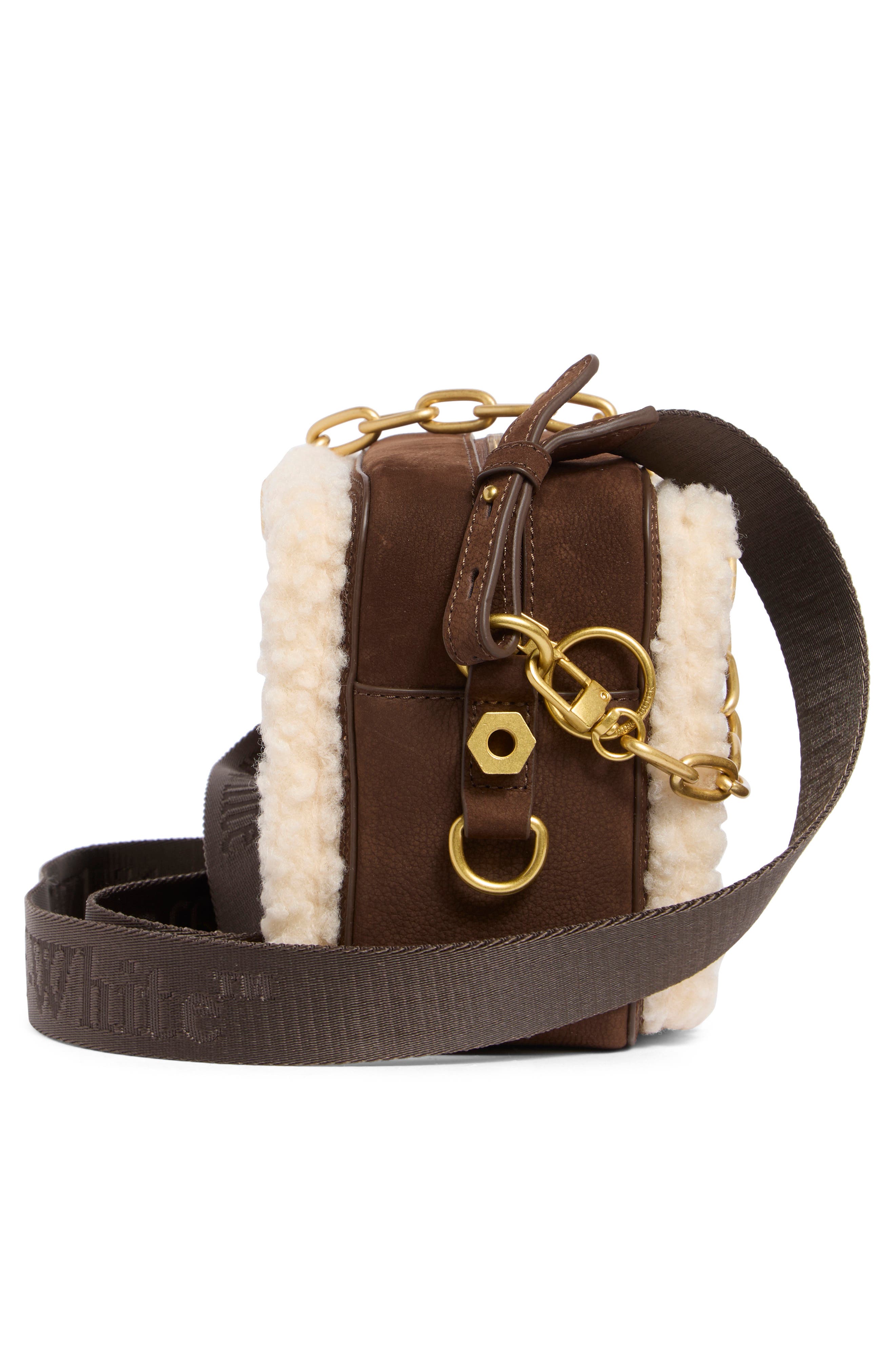 Medium Faux Shearling Trim Leather Camera Bag, Alternate, color, BROWN
