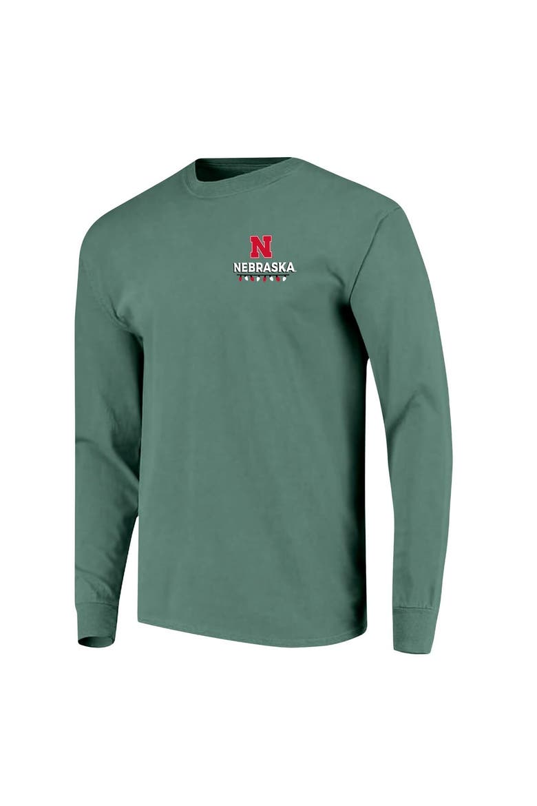 Men's  Green Nebraska Huskers Comfort Colors Merry Christmas Tree Long Sleeve T-Shirt, Alternate, color, Green