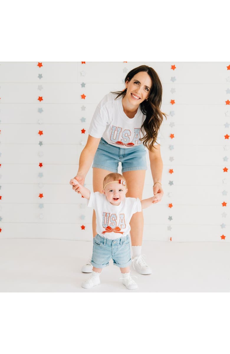 Sweet Wink USA Stars & Bow Patch Women's Short Sleeve T-Shirt, Alternate, color, White