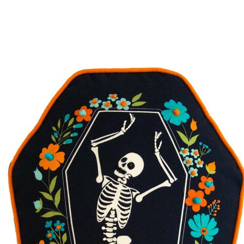 C & F Home C&f Home Dancing Halloween Skeleton Floral Flowers 100% Cotton Accent Pillow 12.5" X 18" In Black
