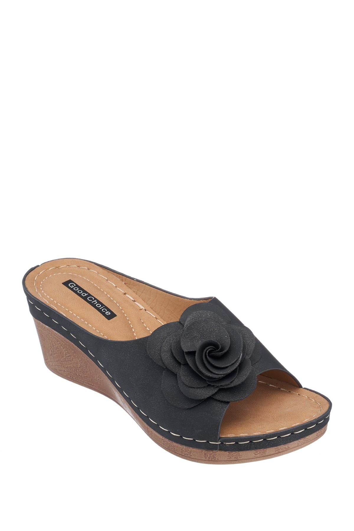 GOOD CHOICE NEW YORK Tokyo Floral Wedge Sandal, Main, color, Black