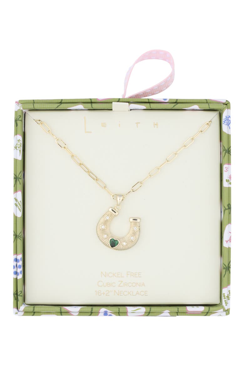 Cubic Zirconia Horseshoe Pendant Necklace, Main, color, GREEN- GOLD