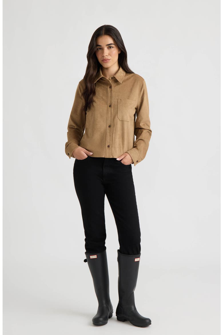 Cropped Faux Suede Shirtjacket, Alternate, color, WOOD