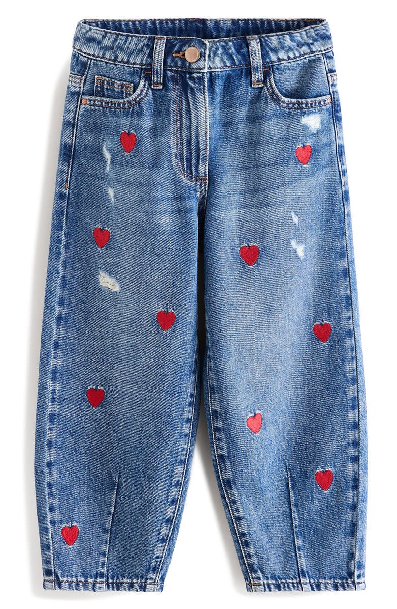 NEXT Kids' Heart Embroidered Barrel Jeans, Main, color, 