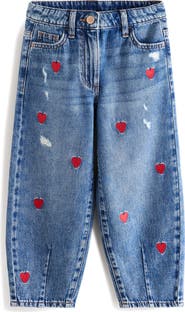 NEXT Kids' Heart Embroidered Barrel Jeans