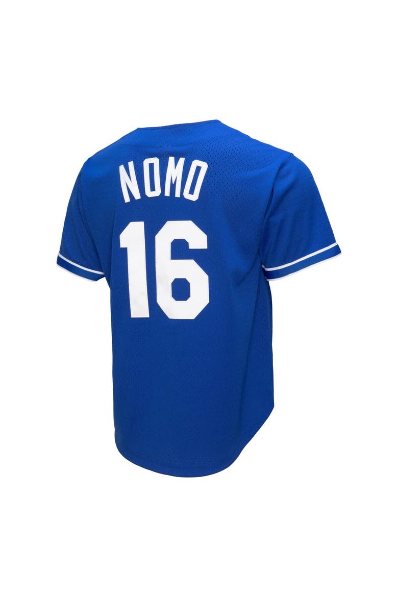 Men's Mitchell & Ness Hideo Nomo Royal Los Angeles Dodgers Cooperstown Collection Mesh Batting Practice Button-Up Jersey, Alternate, color, Royal