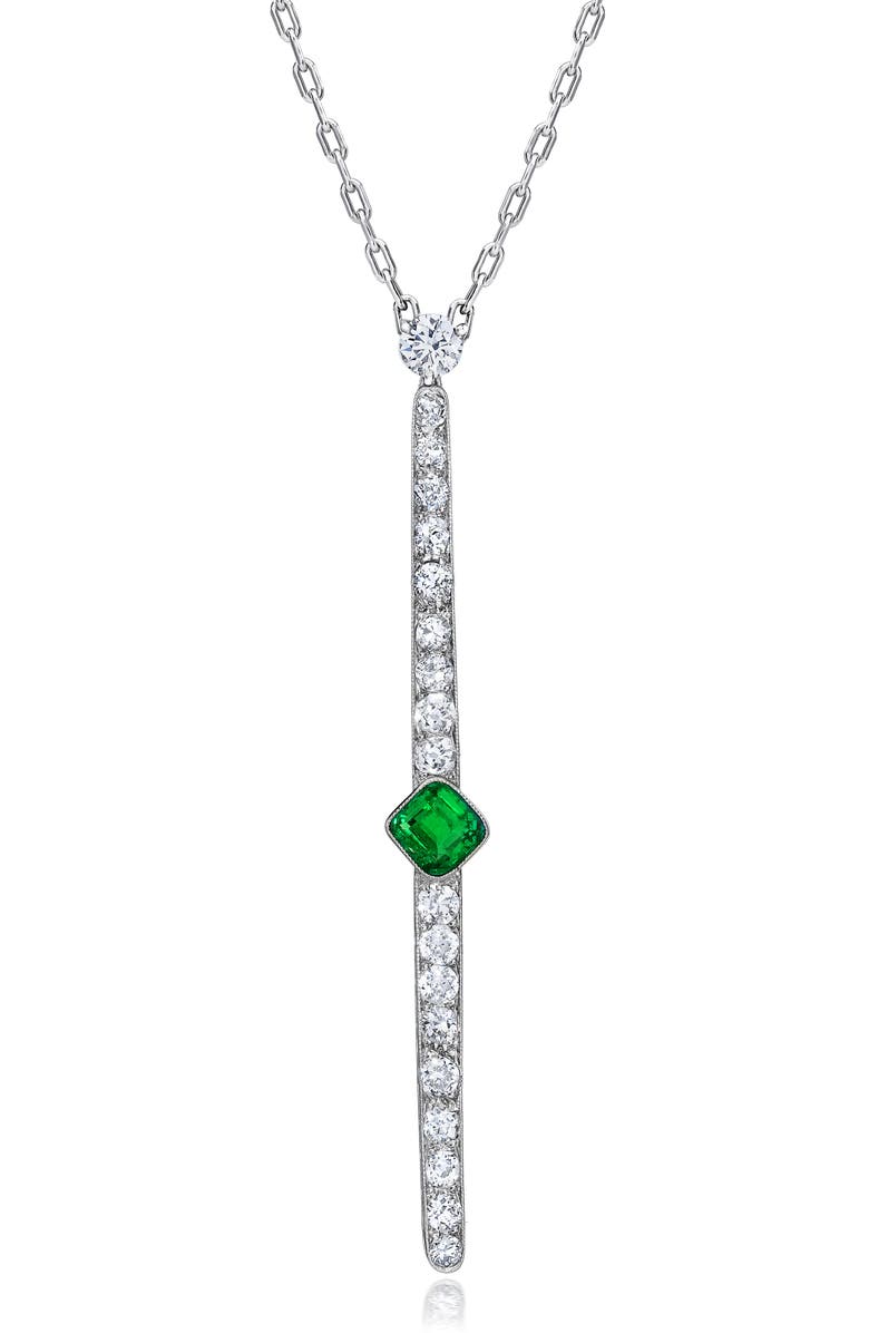 Mindi Mond Reconceived Diamond & Emerald Bar Pendant Necklace, Main, color, Platinum/ Diamond/ Emerald