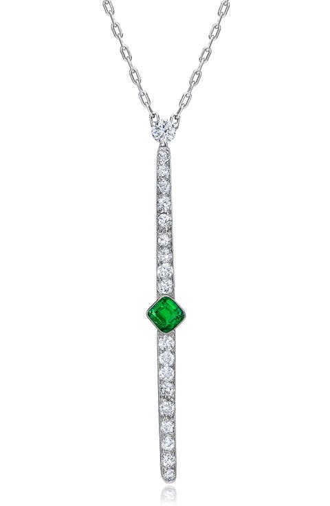 Reconceived Diamond & Emerald Bar Pendant Necklace
