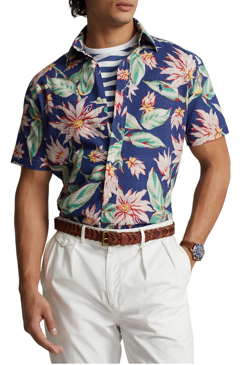 Floral Seersucker Short Sleeve Button-Down Shirt, Main, color, BELLEVILLE FLORAL