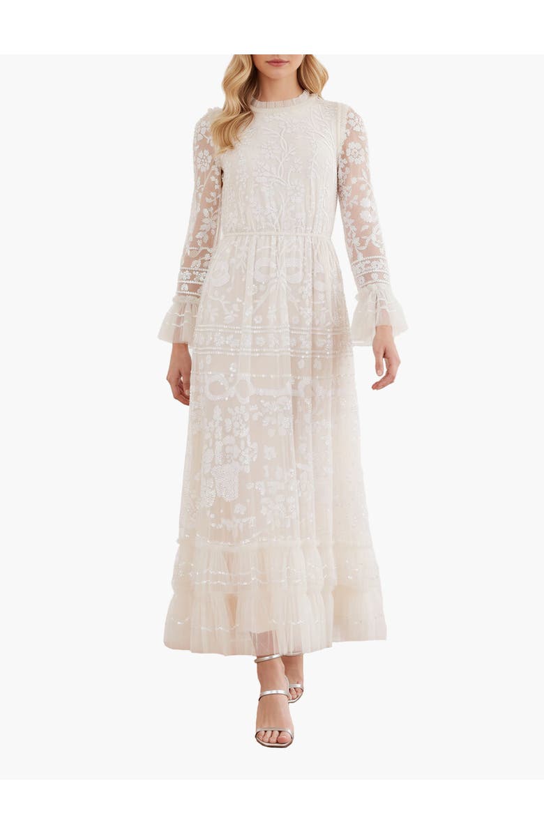 Needle & Thread Celia Long Sleeve Ankle Gown, Alternate, color, Cream/Dusk Pink