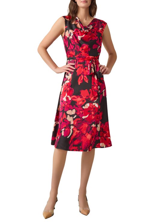 Sleeveless Cowl Neck Belted Flare Dress