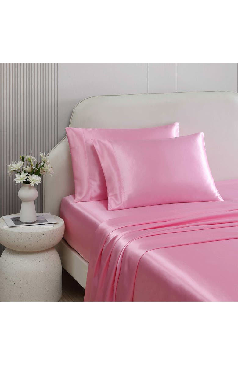 Betsey Johnson Solid Satin Sheet Set, Alternate, color, Pastel Pink