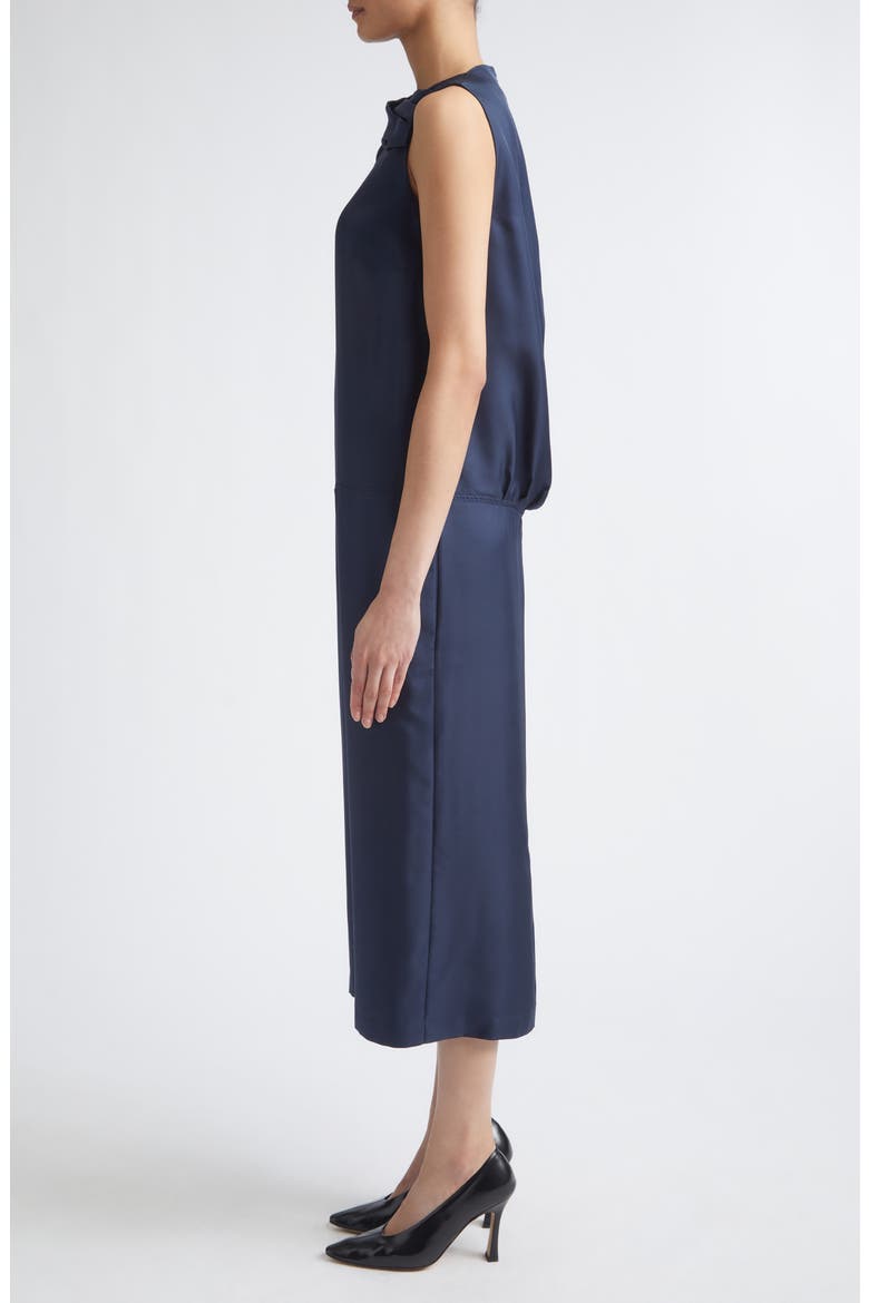 Izia Draped Silk Twill Cape Dress, Alternate, color, NAVY