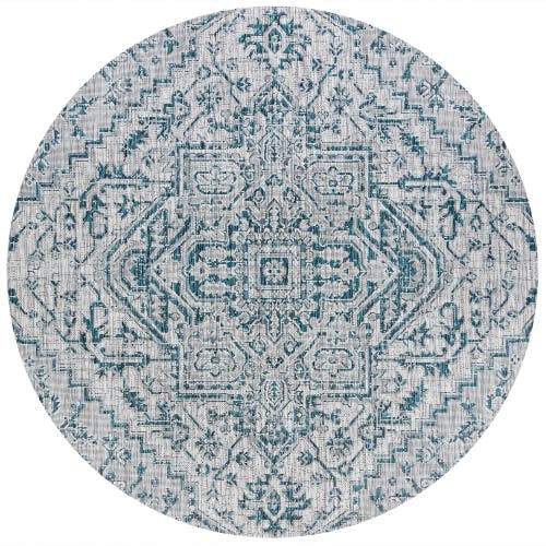 Jonathan Y Estrella Bohemian Medallion Textured Weave Indoor/outdoor Area Rug In Teal/gray