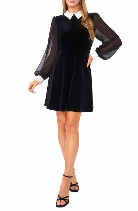 CeCe Collar Mixed Media Velvet Dress