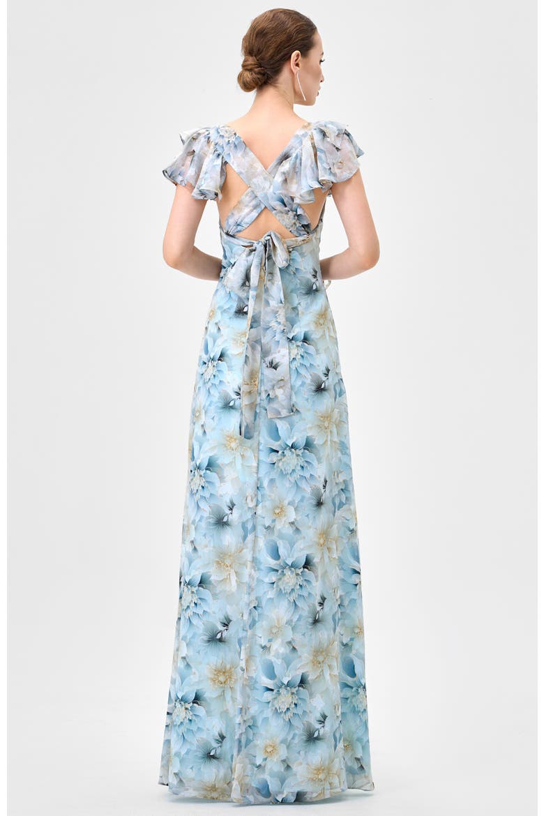 Markova Frill Shoulder Maxi, Alternate, color, BLUE/SILVER PRINT