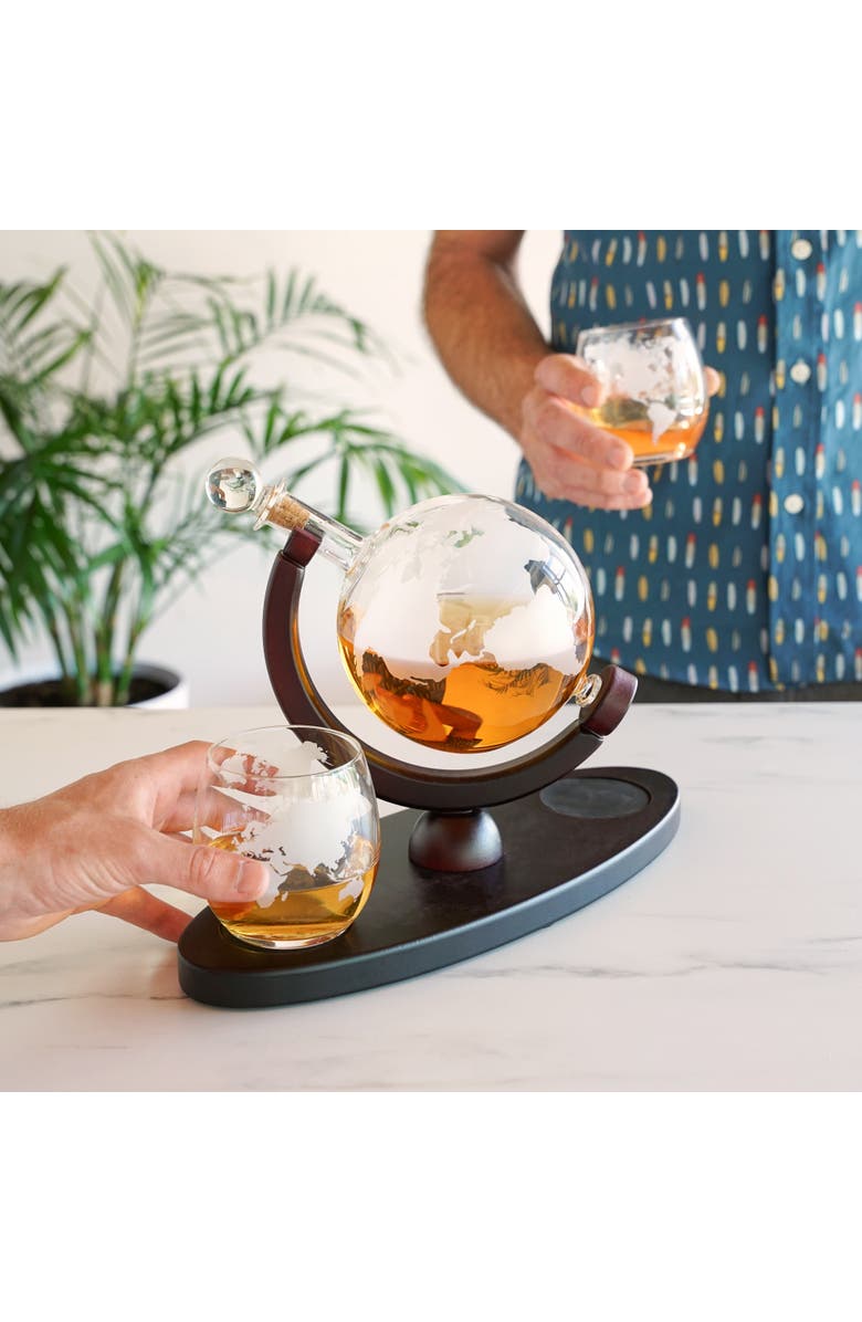 Viski Globe Decanter & Whiskey Tumblers Set of 3, Alternate, color, Clear