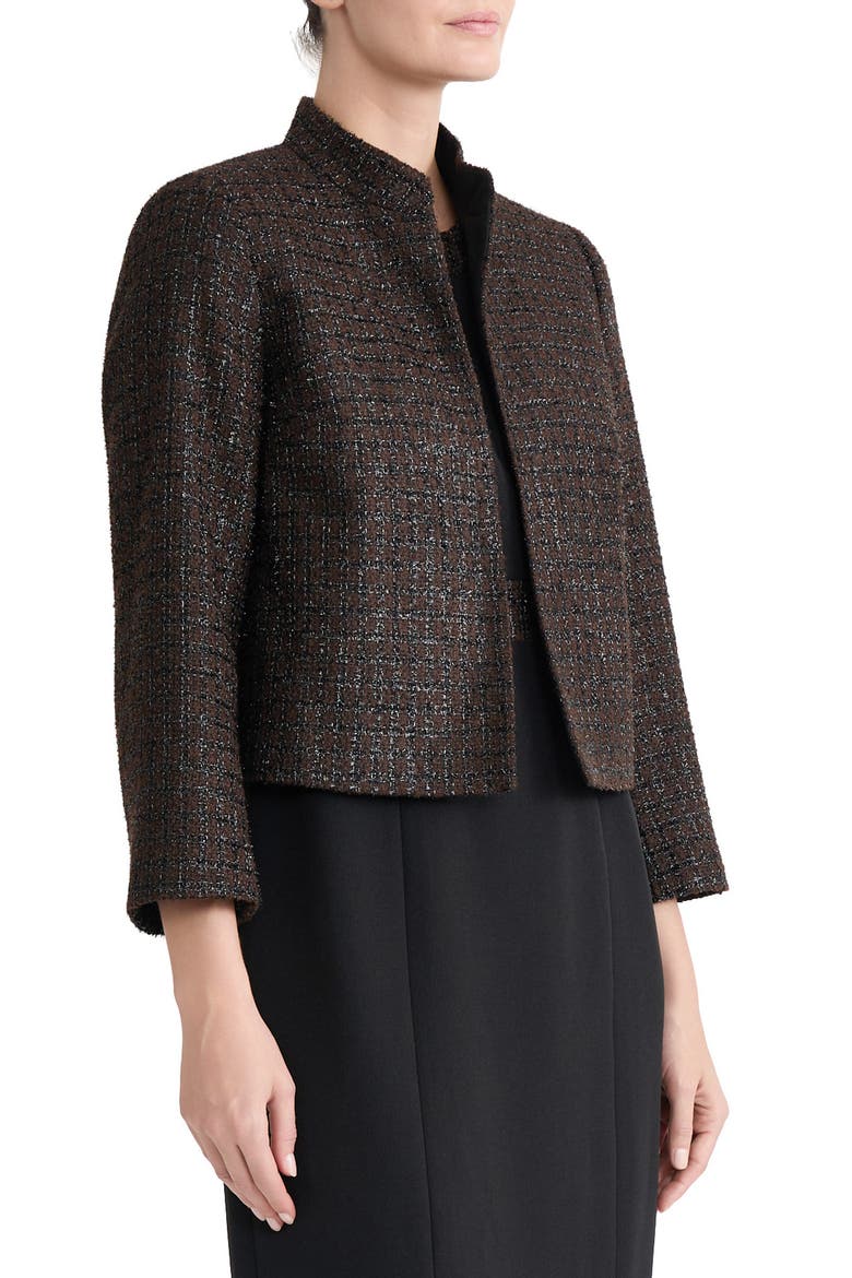 Stand Collar Tweed Jacket, Alternate, color, RICH CHOCOLATE/ BLACK