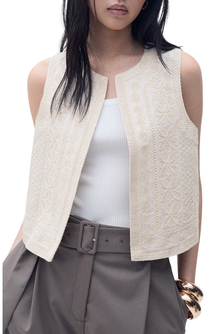 Embroidered Linen Vest, Main, color, ECRU