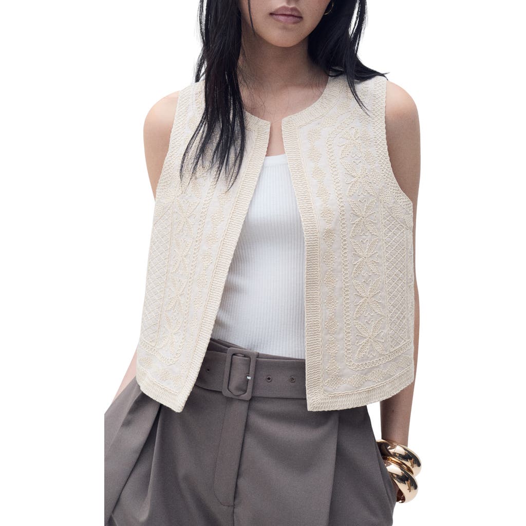 Mango Embroidered Linen Vest In Neutral