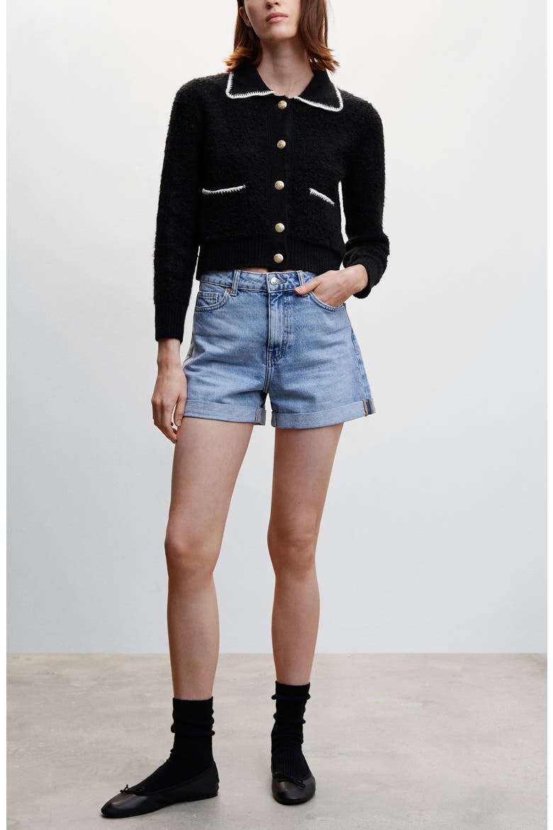 Contrast Trim Crop Cardigan, Alternate, color, BLACK