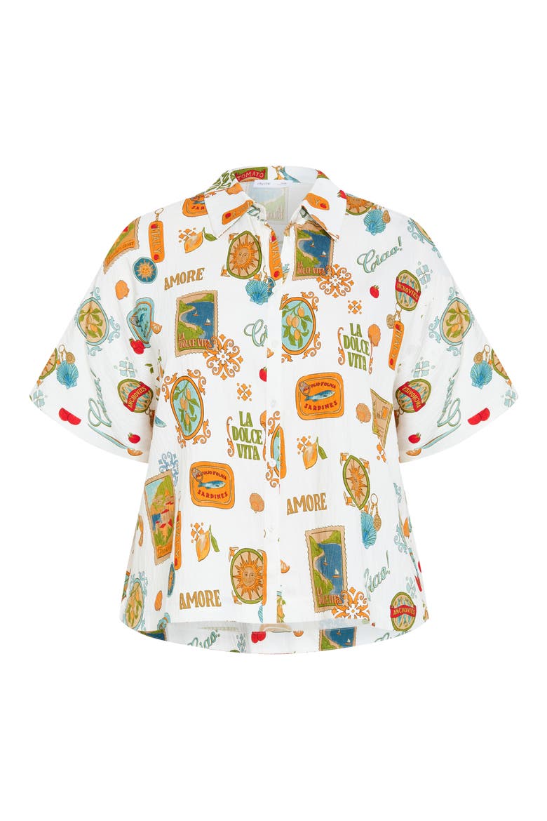 Amore Amalfi Print Button-Up Shirt, Alternate, color, CREME LA DOLCHE