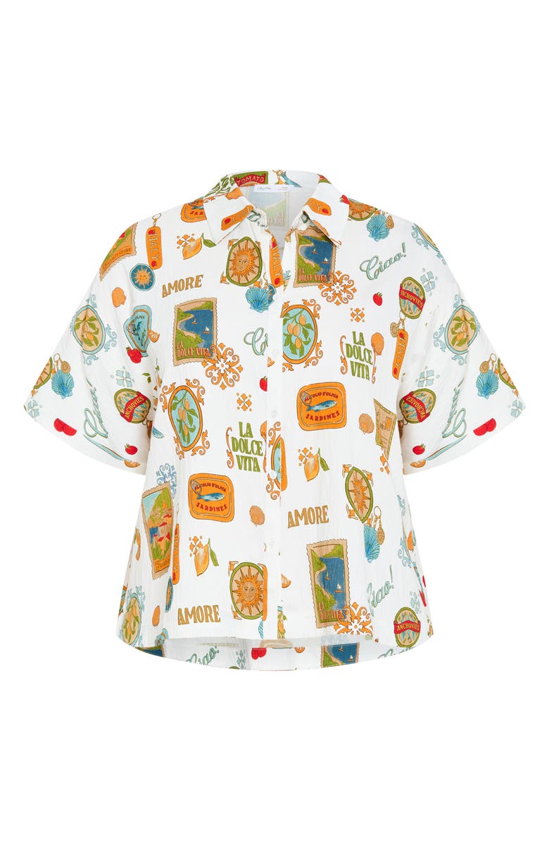 City Chic Amore Amalfi Print Button-Up Shirt, Alternate, color, 