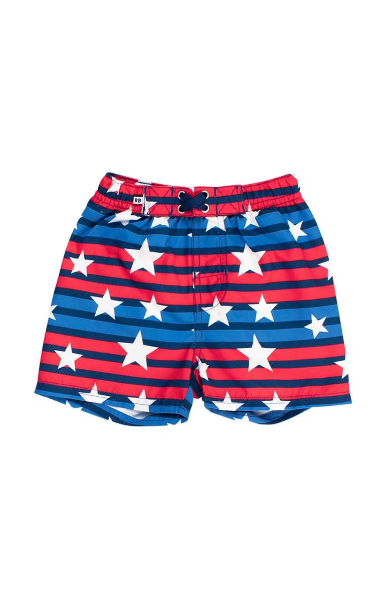 RuggedButts Baby UPF50+ Americana Swim Trunks, Main, color, All-American Stripe