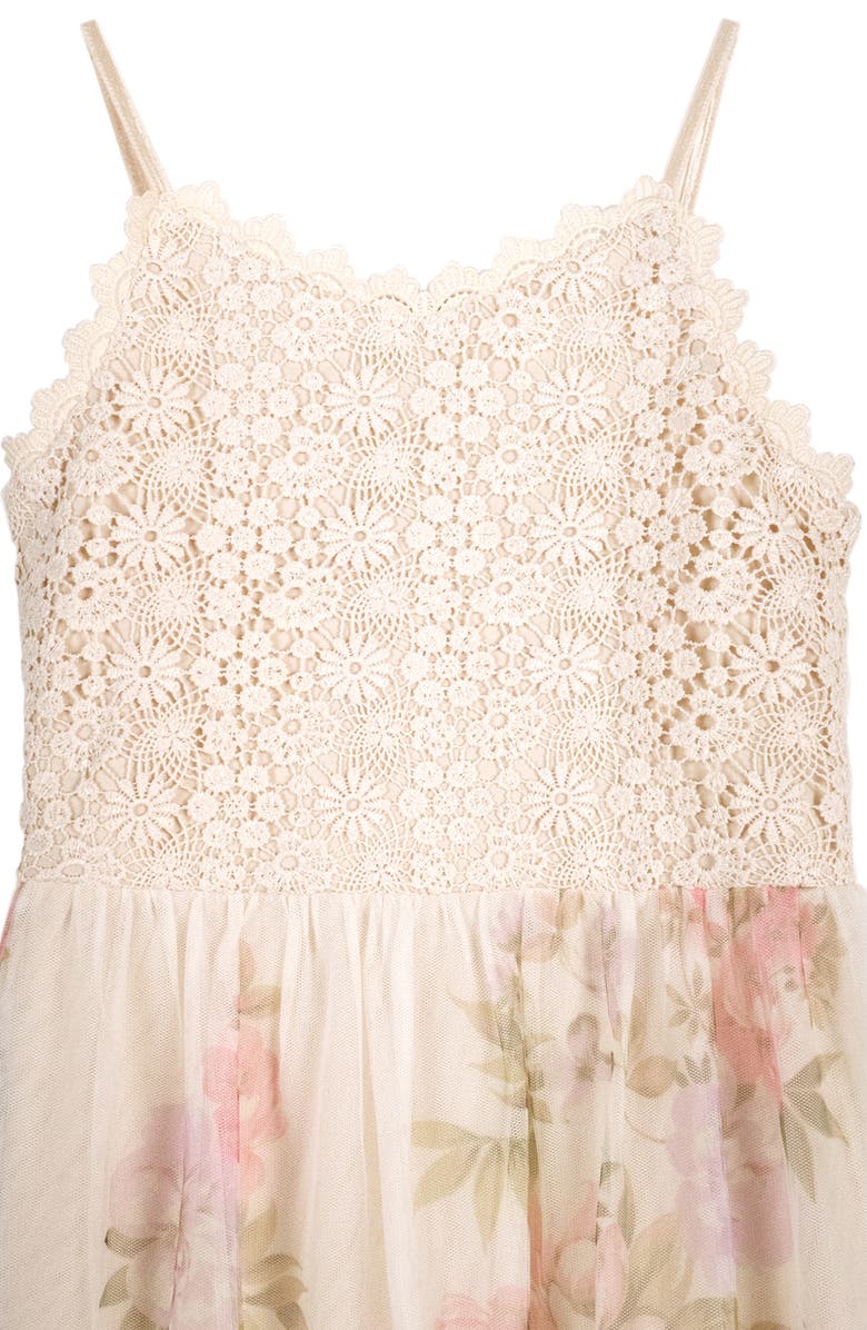 Zunie Kids' Lace Bodice Tiered Dress, Alternate, color, Natural