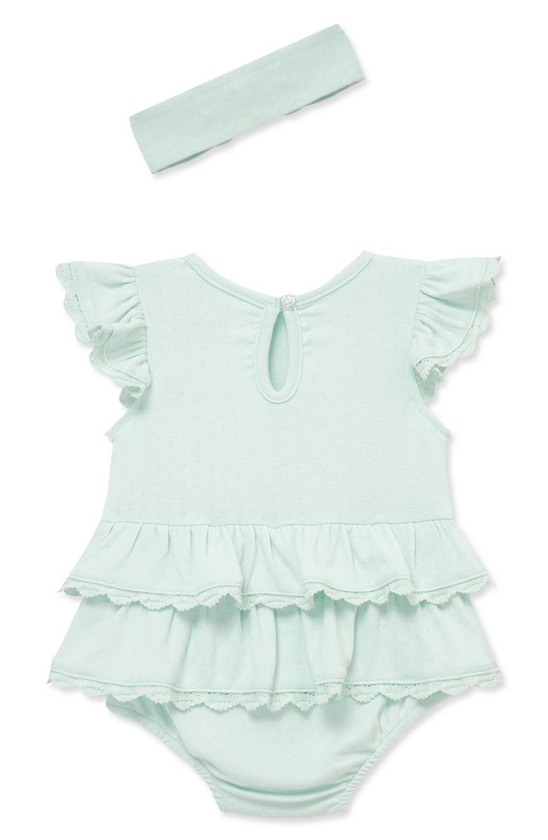 Little Me Aqua Lace Bubble Bubble Romper & Headband Set, Alternate, color, Aqua