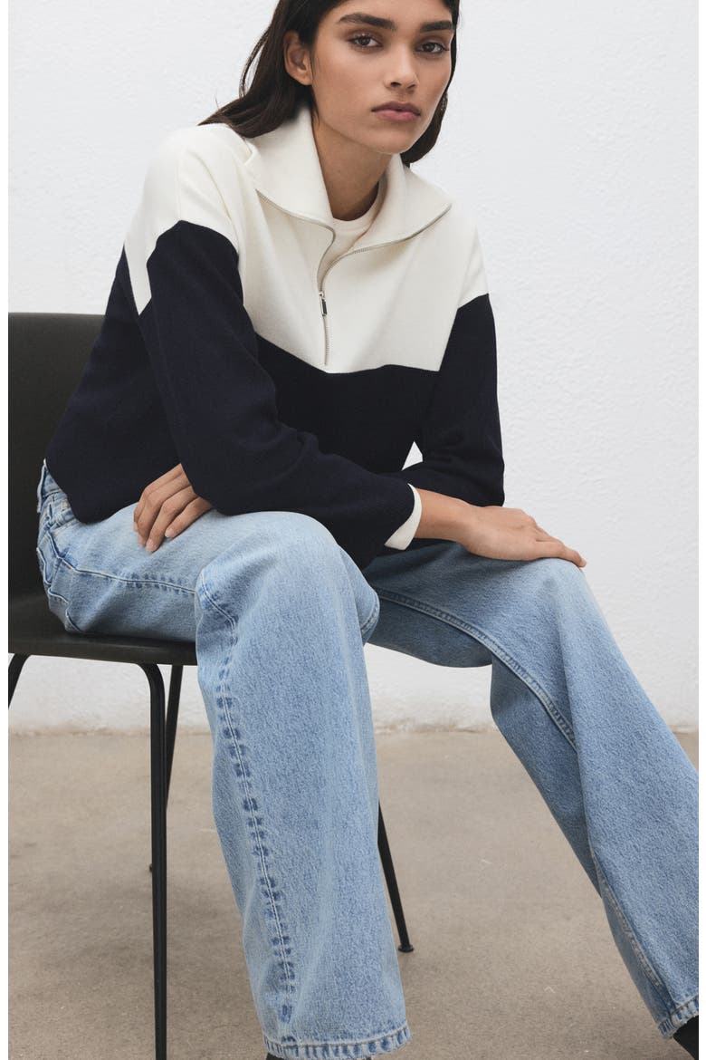 Bicolour High Collar Sweater, Alternate, color, NAVY
