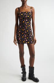 Dolce&Gabbana Rose Bouquet Ruched Stretch Silk Charmeuse Minidress