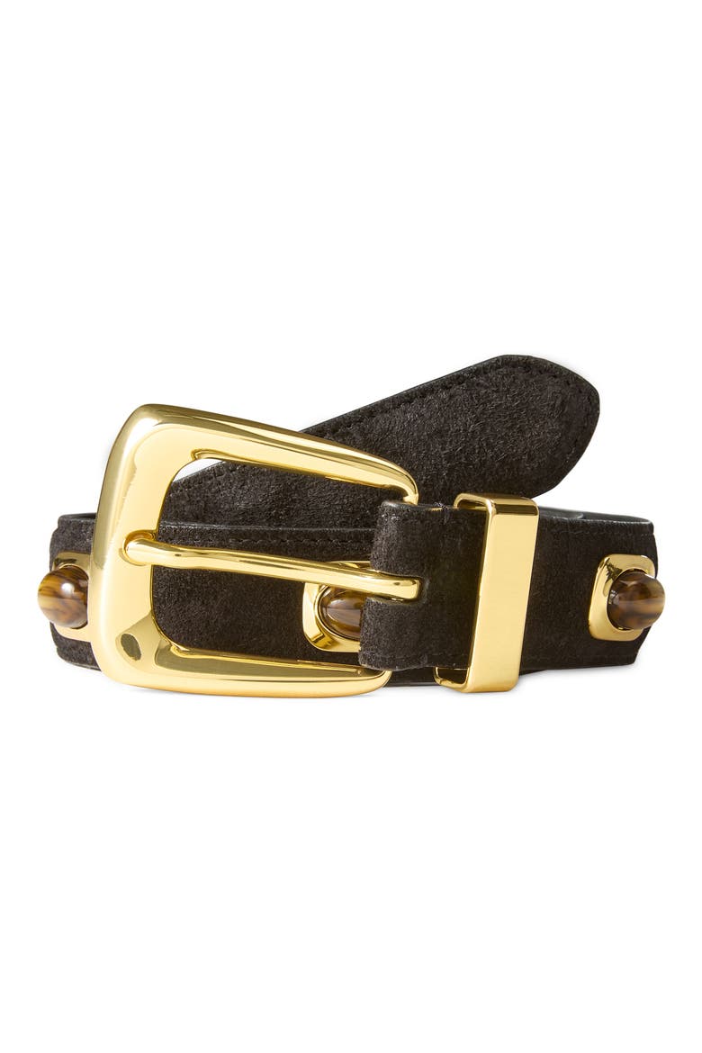 Stone Embellished Suede Belt, Alternate, color, BLACK